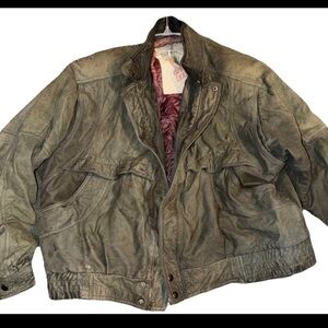 Count Down To Zero By Midwest Army GREEN Leather Bomber Jacket Men’s 50 Long 90s